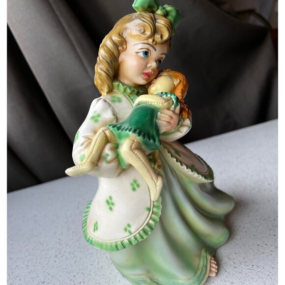 Signed Shull Ceramic Chalkware Girl with Doll 9” Figurine - Picture 9 of 9